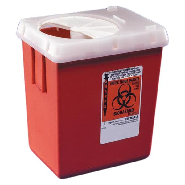 Sharps Container 2gal Red 10x7-1/4x10-1/2" Rotor Lid Vertical Drop Plastic Ea