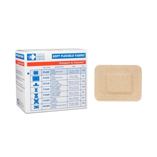 American White Cross Adhesive Bandage Fabric 1-1/2x2" Tan Sterile 100/Bx, 12 BX/CA