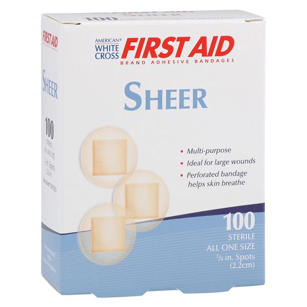 American White Cross Adhesive Bandage Plastic 7/8" Sheer Sterile 100/Bx, 24 BX/CA