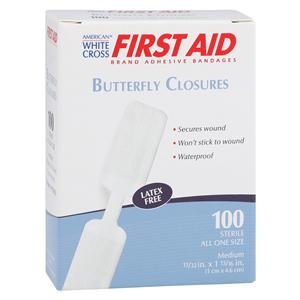 American White Cross Wound Closure Strip 13/32x1-13/16" White 100/Bx, 12 BX/CA