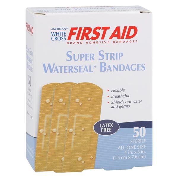 American White Cross Waterseal Adhesive Bandage Plastic 1x3" Tan Sterile 50/Bx
