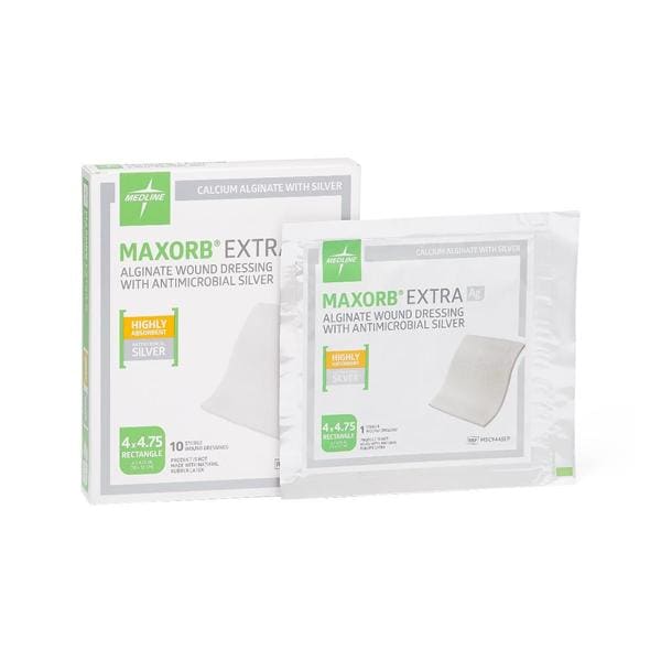 Maxorb Extra Ag Alginate Wound Dressing 4x4-3/4" Sterile Highly Absorbent LF, 5 BX/CA