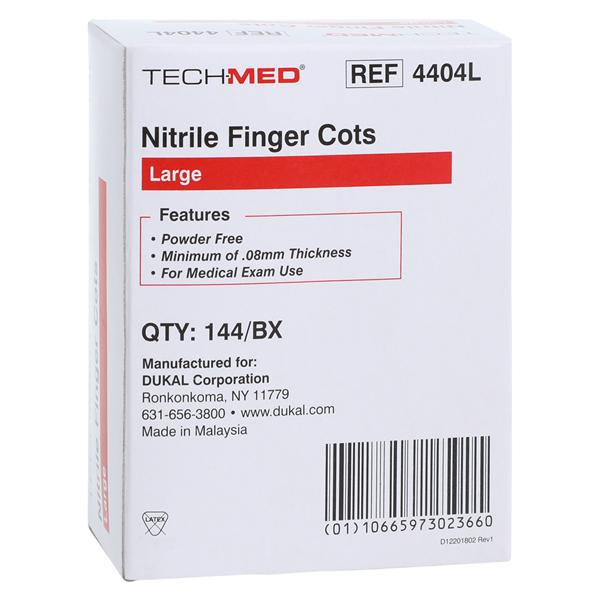 Tech-Med Nitrile Pre-Rolled Finger Cots Large White 144/Bx