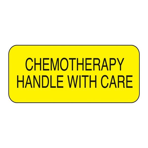 Label "Chemotherapy Handle with Care" Yellow 1-1/2x5/8" 1000/Bx