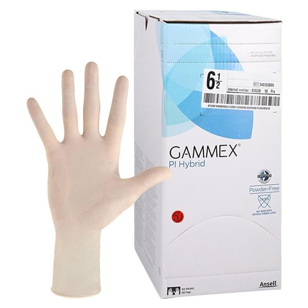 GAMMEX PI Hybrid Polyisoprene / Neoprene Surgical Gloves 6.5 Natural 50Pr/Bx, 4 BX/CA