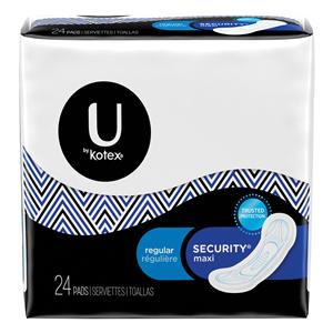 U by Kotex Menstrual Pad Regular Maximum White Disposable Fragrance Free 24/Pk