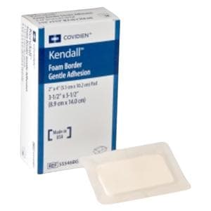 Kendall Foam Border Wound Dressing 3.5x5.5" Sterile Square Adh Slcn Adh Wt LF