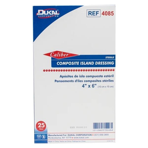Caliber Composite Dressing 4x6" Sterile Adherent White Absorbent Pad LF, 4 BX/CA