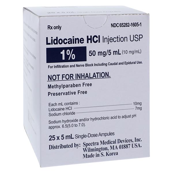 Lidocaine HCl Injection 1% Preservative Free Ampule 5mL 25/Package