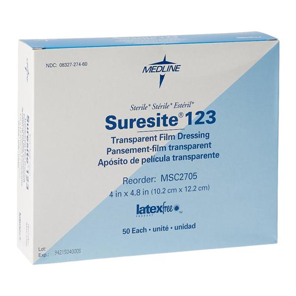 Suresite 123 Film Transparent Dressing 4x4.8" Sterile, 4 BX/CA