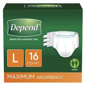 Depend Incontinence Brief Unisex 35-49" Maximum White 16/Pk, 3 PK/CA