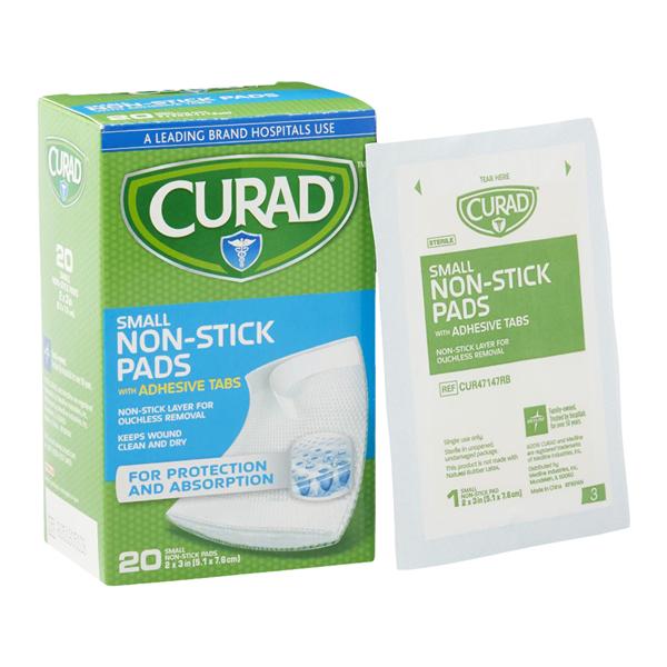 Curad Cotton/Polyester Pad 2x3" Sterile Non-Stick Adhesive Tabs Small Wht Abs LF