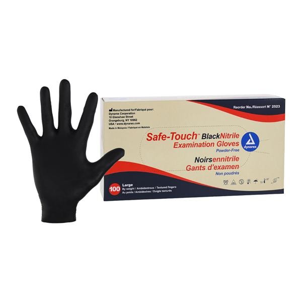 SafeTouch Nitrile Exam Gloves Large Black Non-Sterile 100/Bx
