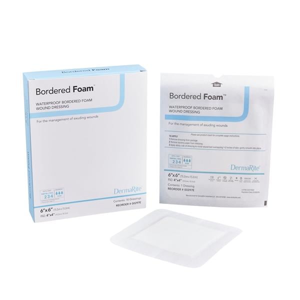 Bordered Foam Hydrophilic Foam Island Dressing 6x6" Strl Sq Adhs Wht Hi Abs LF