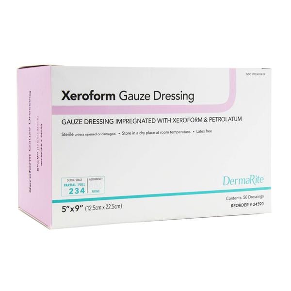 Xeroform Ptrltm/Xrfrm/BTP Gauze Dressing 5x9 Strl Rctngl Imprgnt OfWht/Ylw LF