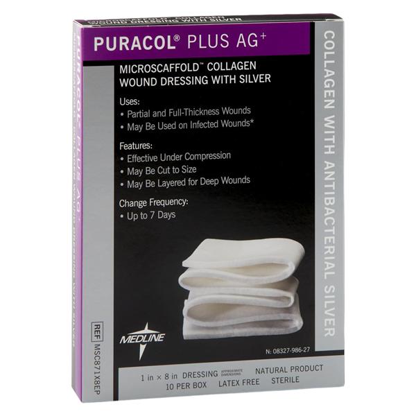 Puracol Plus AG+ Collagen Wound Dressing 1x8" Sterile Flat Rope Non-Adhesive LF
