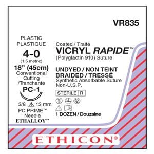 Vicryl Rapide Suture 4-0 1x18" Polyglactin 910 Braid PC-1 Undyed 12/BX