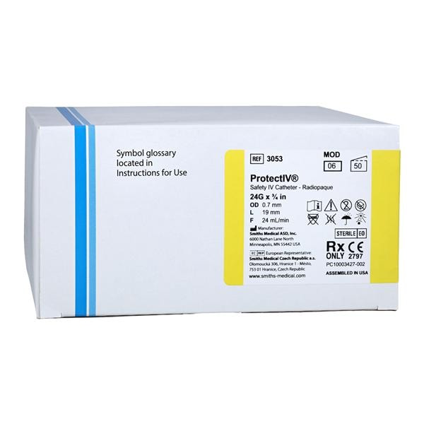 Protectiv IV Catheter Safety 24 Gauge 3/4" Yellow 50/Bx, 4 BX/CA