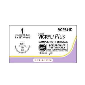 Vicryl Plus Suture 1 18" Triclosan, Polyglactin 910 Braid CT-1 Undyed 12/Bx