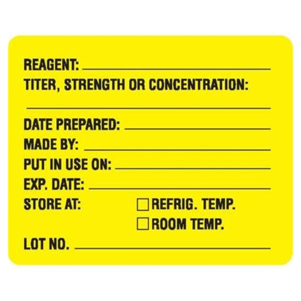 Reagent Label Titer/Strength/Concentration/Date Prepared Ylw/Blk 2-5/8x2 1000/Pk