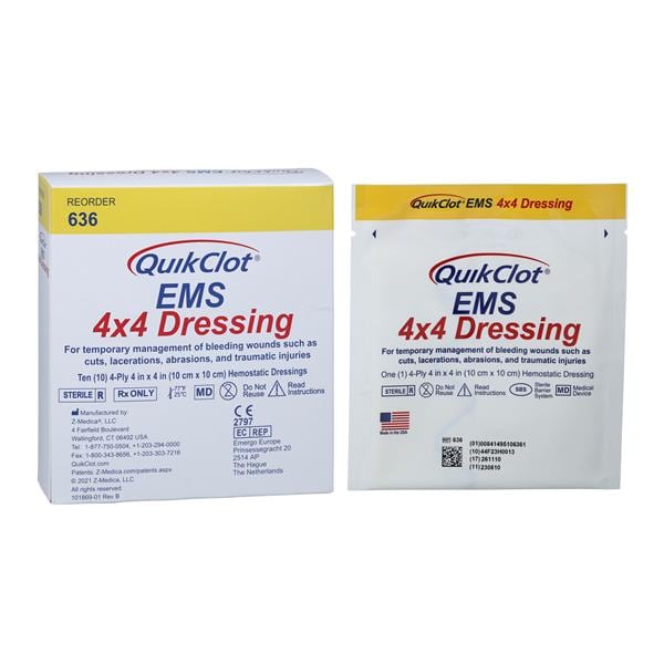 QuikClot EMS Hemostatic Gauze Dressing 4x4