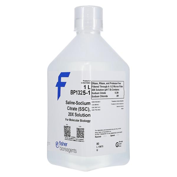 Saline Sodium Citrate 20X Solution Liquid 1L f/ Reagent Nalgene Poly Bottle 6/Ca