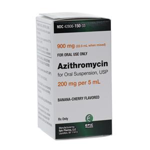 Azithromycin Oral Suspension 200mg/5mL 900mg Banana-Cherry Bottle 22.5mL Each