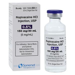 Ropivacaine HCl Injection 0.5% 5mg/mL Preservative Free SDV 30mL Each