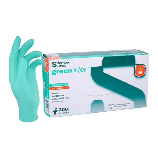 green X-free Nitrile Exam Gloves Small Green Non-Sterile 200/Bx, 10 BX/CA
