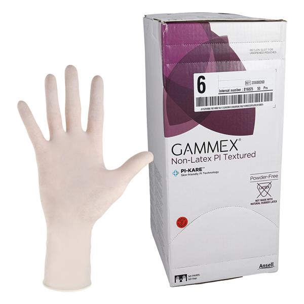 GAMMEX Non-Latex PI Textured Polyisoprene Surgical Gloves 6 White 50Pr/Bx, 4 BX/CA