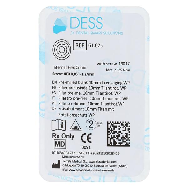 Abutment PreMilled Blank Titanium Engaging 4.5/5.0 Astra Osseospeed Ea