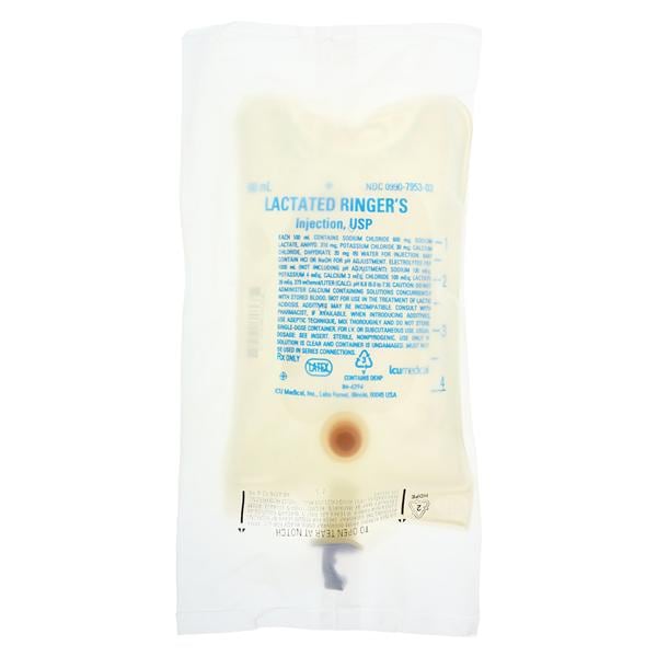 IV Injection Solution Lactated Ringers 500mL Flexible Plastic Bag Container Ea, 24 EA/CA