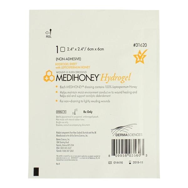 MediHoney Honey Hydrogel Dressing 2.4x2.4" Sterile Square Sheet NAdhs 50/Ca