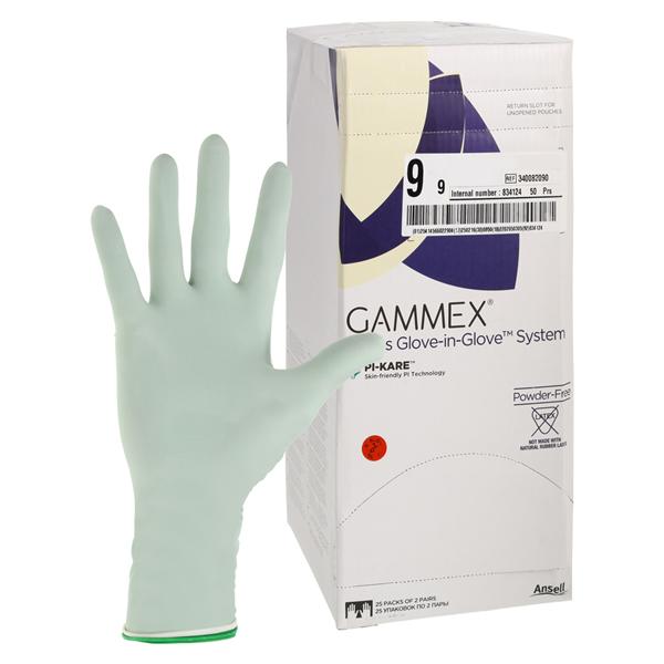 Gammex PI Plus Glove-in-Glove System PI Surgical Gloves 9 Wht/Grn 50/Bx, 4 BX/CA