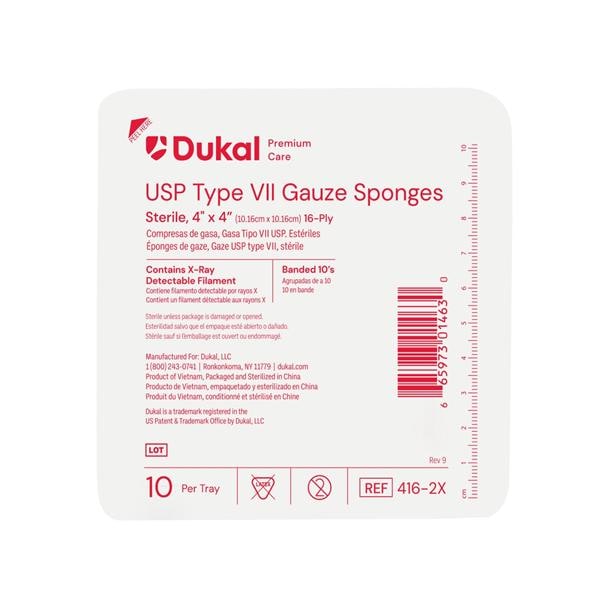 Cotton X-Ray Detectable Gauze Sponge 4x4" 16 Ply