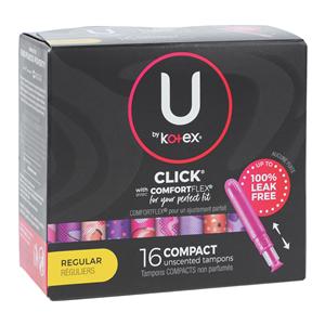 U by Kotex Click Applicator Tampon Mod White Disposable Fragrance Free 16/Bx, 8 BX/CA