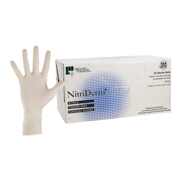 NitriDerm Nitrile Surgical Gloves 8.5 White 50Pr/Bx, 4 BX/CA