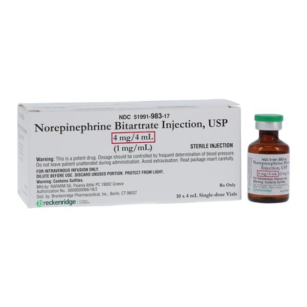 Norepinephrine Bitartrate Injection 1mg/mL SDV 4mL 10/Package