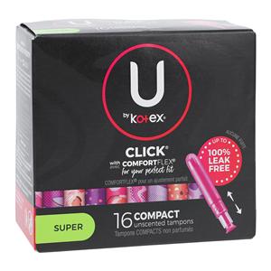 U by Kotex Click Applicator Tampon Maximum White Disposable Fragrance Free 16/Bx, 8 BX/CA