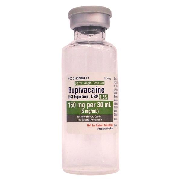Bupivacaine HCl Injection 0.5% Preservative Free SDV 30mL 10/Pack...