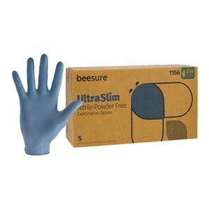 BeeSure UltraSlim Nitrile Exam Gloves Small Standard Blue Non-Sterile, 10 BX/CA