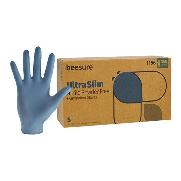 BeeSure UltraSlim Nitrile Exam Gloves Small Standard Blue Non-Sterile, 10 BX/CA