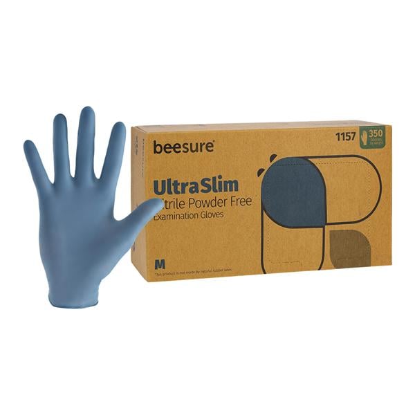 BeeSure UltraSlim Nitrile Exam Gloves Medium Standard Blue Non-Sterile, 10 BX/CA