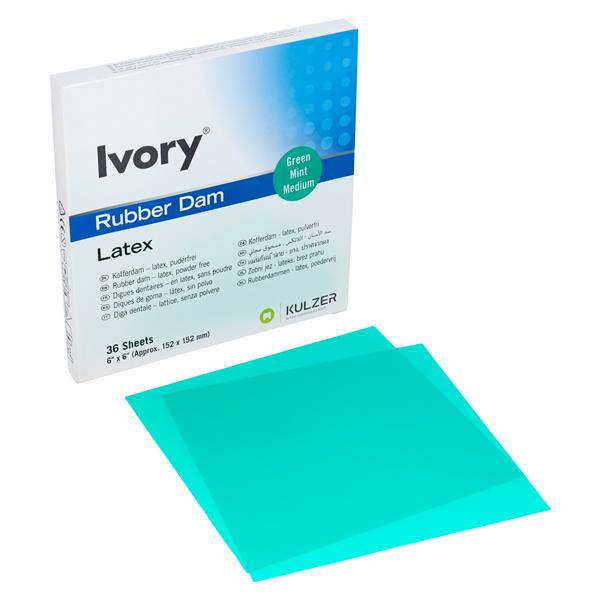 Ivory Latex Rubber Dam 6 in x 6 in Medium Gauge Green Mint 36/Bx
