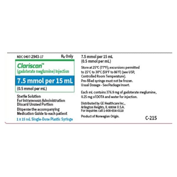 Clariscan Injection 0.5mmol/mL Prefilled Syringe 15mL 10/Package
