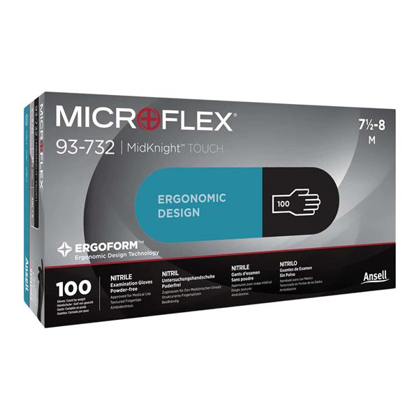 MICROFLEX MidKnight Touch Nitrile Exam Gloves Small Black Non-Sterile 100/Bx