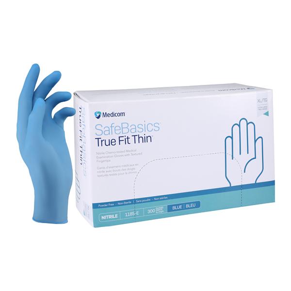 SafeBasics True Fit Thin Nitrile Exam Gloves X-Large Blue Non-Sterile