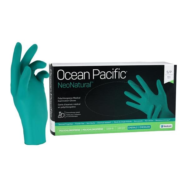 Ocean Pacific NeoNatural Polychloroprene Exam Gloves Small Emerald NS 100/Bx