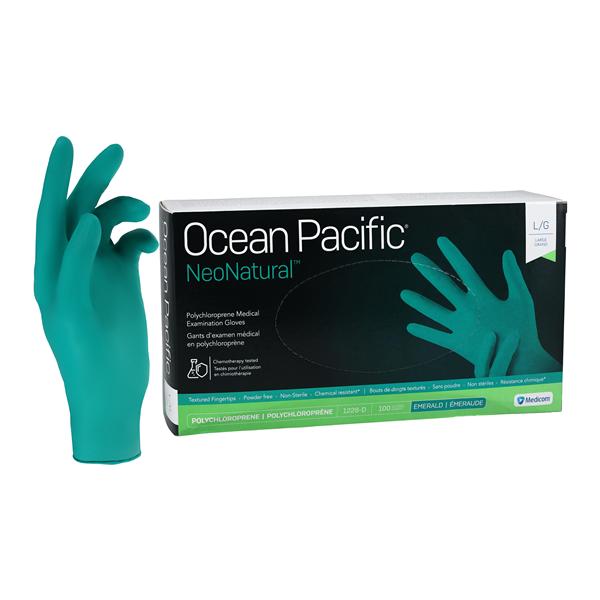 Ocean Pacific NeoNatural Polychloroprene Exam Gloves Lg Emerald Green NS 100/Bx, 10 BX/CA
