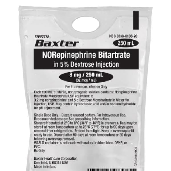 Norepinephrine Bitartrate Injection 8mg/Bag Bag 250mL 20/Package